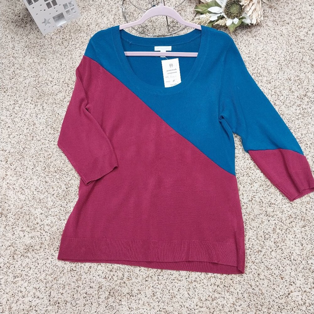 3434 Size Large Upcycled New York and Co. Two Toned Sweater - Picture 1 of 6
